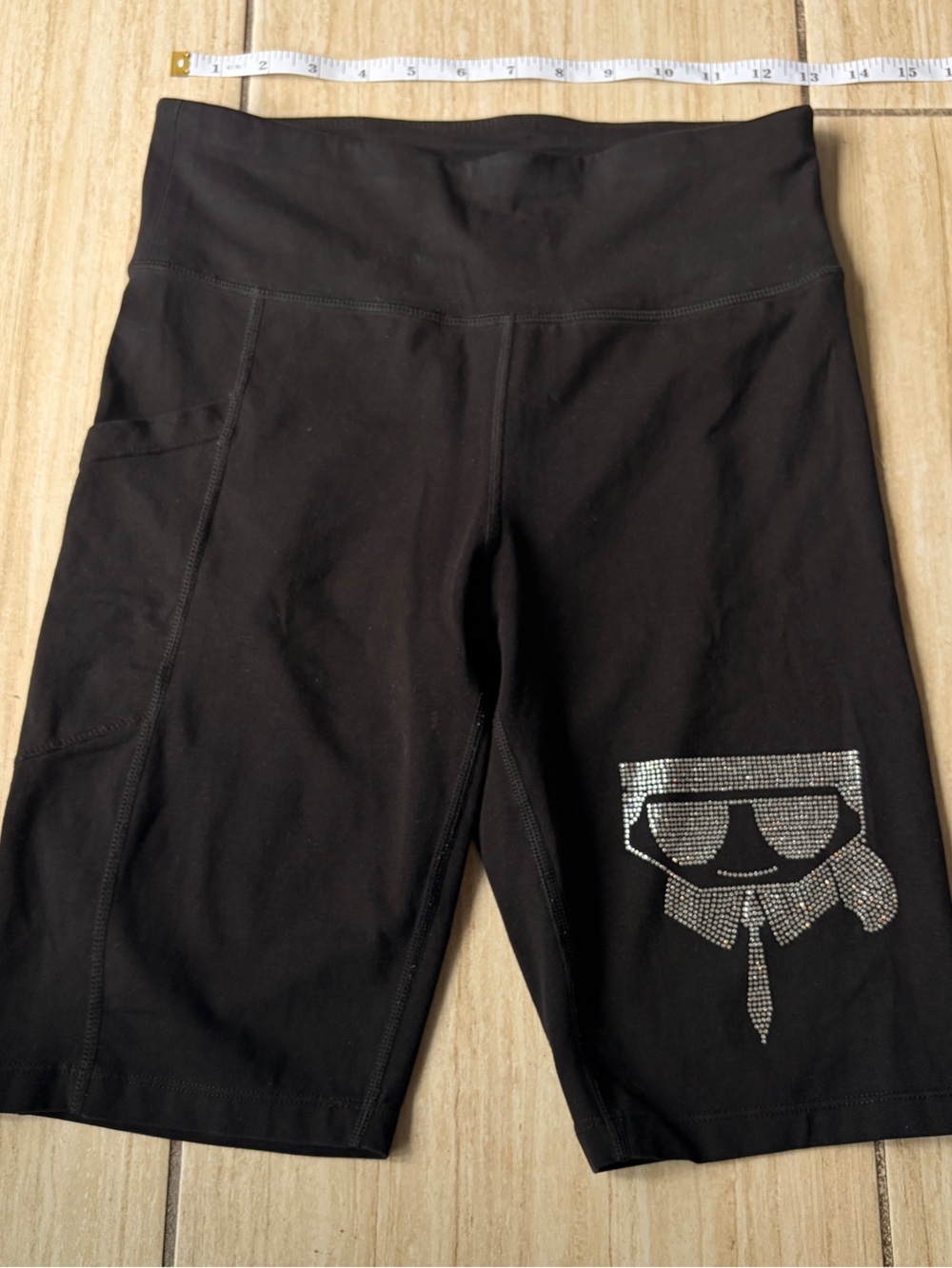 Karl Lagerfeld Black Bike Shorts with Rhinestone Icon